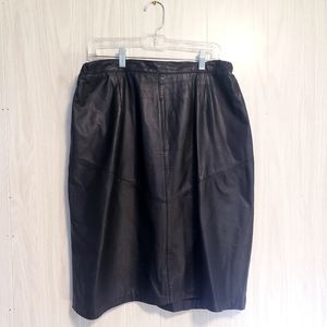 Plus Size Vintage Genuine Black Leather Skirt 16W